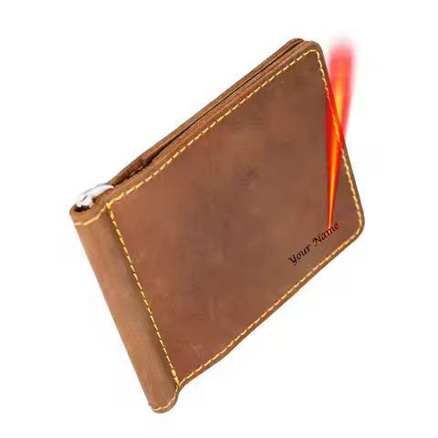 Cow Leather Money Clips Laser Engarved Name on Wallet Men Vintage Handmade Money Clip Wallet for Men