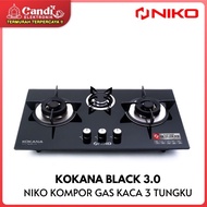 niko kompor tanam gas tempered glass 3 tungku kokana black 3.0