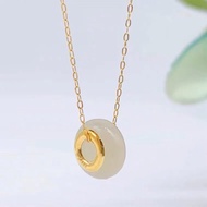 J&Y Jewellery 999Pure Gold Inlade 925 Silver Jade Necklace