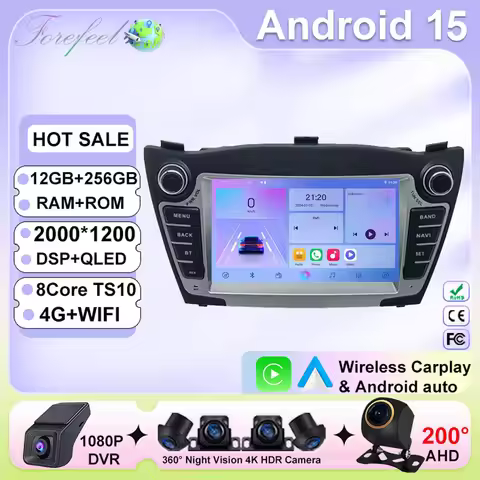 Android 15 Car Radio Player Carplay Multimedia WIFI Bluetooth for Hyundai IX35 Tucson 2 LM 2009-2015