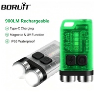 BORUiT V3 Keychain Flashlight, 900LM Rechargeable LED Work Light, Type-C Charging, Magnetic & UV Fun