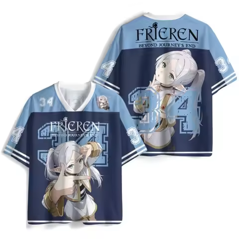 Frieren Beyond Journey's End Cropped Football Jersey Kids Short T‑Shirts Anime Print Streetwear Hara