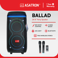 Asatron Ballad Dual 8 Inch Bluetooth Party Speaker with 2 Wireless Mic