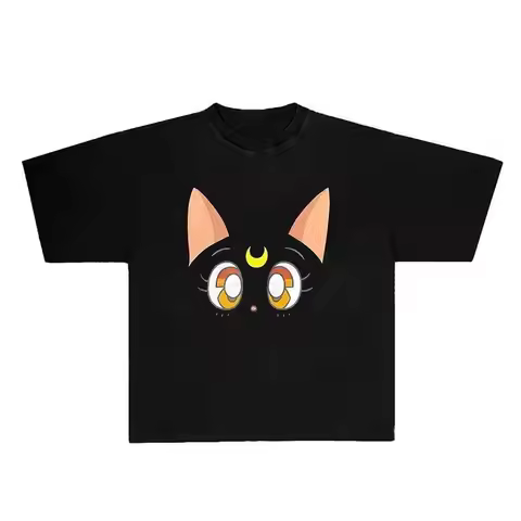 Sailor Moon Luna Printed Cotton Ladies Short Sleeve Girls T-Shirt Parent-Child Clothing Children's J