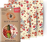 Bee's Wrap Reusable Beeswax Food Wraps Made in the USA, Eco Friendly Beeswax Food Wrap, Sustainable Food Storage Containers, Organic Cotton Food Wraps, Assorted 3 Pack (S, M, L), Full Bloom Pattern