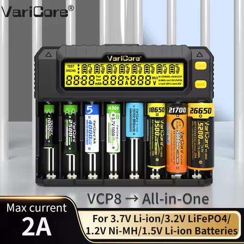 VariCore VCR4 P4 P8 LCD Smart Battery Charger Detection for 3.7V 18650 21700 26650 Lithium 3.2V LiFe