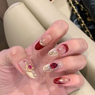 Palace Burgundy Manicure Daughter Handmade Wear Nails All-Match Exquisite Wedding Nails