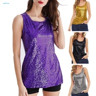Women's Sequined Top - Sleeveless Round Neck for Parties & Stage Shows