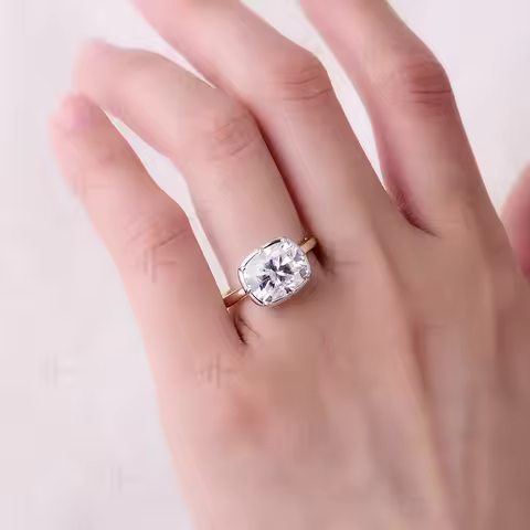 Kuololit 5CT Cushion Cut Moissanite Ring for Women Solid 18K 14K 10K Yellow Gold Two Tone Ring for A