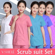 Free name Scrub Suit Set Scrub Baju Clothes Medical Suits for Women Short Sleeve Full Set Nurse Set Hospital Uniform Surgical Clothes Cotton
