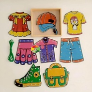 APE Menjahit Pakaian Baju Celana Tas Topi Box Mainan Montessori Anak PAUD TK