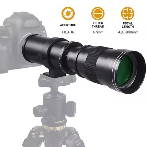 Super Telephoto Lens 420-800mm F/8.3 Manual Telephoto Zoom Lens for Canon Ef / Nikon F Mount Cameras