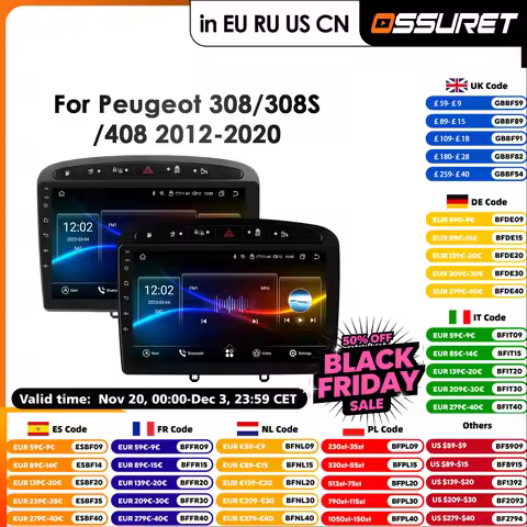 9inch QLED Screen Android 14 Car Radio Multimedia Video Player for Peugeot 408 Peugeot 308 308SW GPS