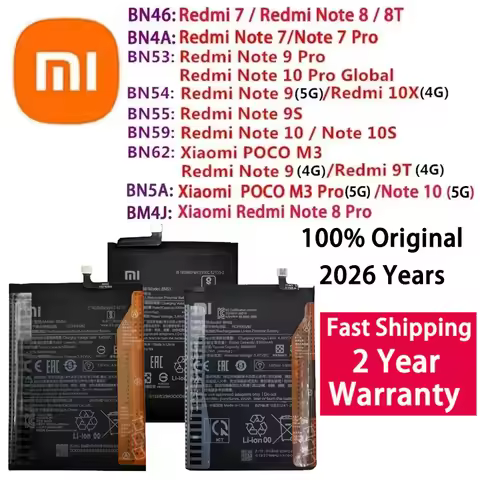 Original BN53 BN54 BN55 Battery For Xiaomi Redmi Note 7 8 8T 9 9T 9S 10 10S 10X 4G 5G Pro POCO M3 Ba