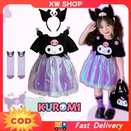 Halloween Costume for Kids Girl Kuromi Dress Summer Purple Tutu Princess Dress for Girls Short Sleev