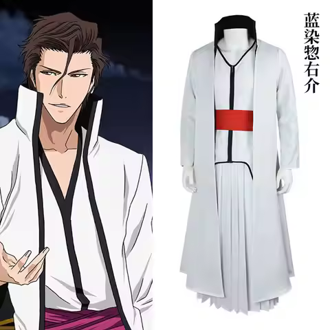 Anime Shinigami Aizen Sousuke Cosplay Costume Gotei 13 Captain Wig White Cape Japanese Kendo Costume