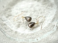 SV925/14KGF 稀有黑太陽石 赫基默鑽石 耳環(耳夾) 正能量 黑骨幹