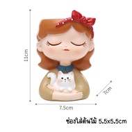 กระถางแคตตัส ไม้อวบน้ำ เรซิ่น สาวคอปก กระบองเพชร กุหลาบหิน ปลูกต้นไม้ Pot 7.5cmx10cm