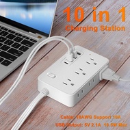 10-in-1 Power Strip with Switch, Multiple Outlets, 6 US Outlets, 4 USB Ports (1 USB-C), 3.9ft/ 1.5m 