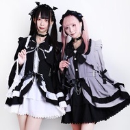 原創地雷系哥德蘿莉塔吸血鬼學院領結姬袖蛋糕洋裝短褲套裝JJ2556