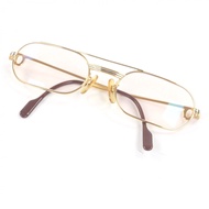 狀況極佳 □CartierTrinity 雙樑眼鏡、太陽眼鏡、眼鏡、金色/酒紅色、55□20-140、含近視鏡片、附眼鏡盒、法國製造、男士。