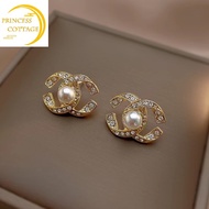 earrings pawnable 21k pure saudi gold womens doubles C-shaped earrings niche design pearl light luxu