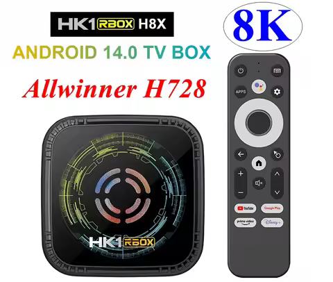 HK1 RBOX H8X Android 14 TV BOX 4GB 64GB Allwinner H728 Octa Core 8K Gigabit Ethernet Wifi 6 BT HD Sm