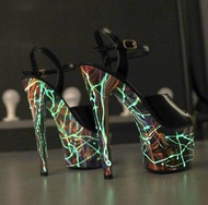 Patent Leather Stiletto High Heels Women Platform Sandals Super High Pumps Fluorescence Punk Sandals