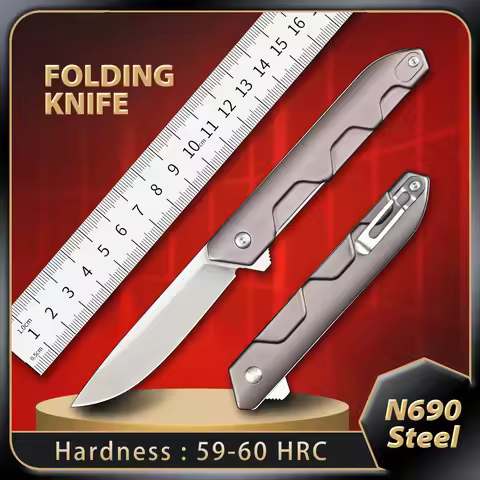 Premium Sanding N690 Steel Folding Knife, Aluminum Alloy Handle, Compact EDC, Outdoor Camping Tool