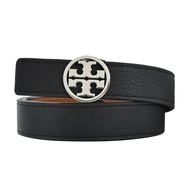 TORY BURCH MILLER荔枝紋牛皮雙面皮帶-多色選/平行輸入/ 黑銀M(86.5cm)