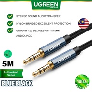 UGREEN AUX Cable 3.5mm Audio Jack Male to Male Stereo Converter Adapter Sound Wire Gold Plated Nylon Braided Cord Samsung Huawei Oppo Vivo Realme PC Laptop Headset Tablet Amplifier MP3 MP4 Car Audio 0.5 1 1.5 2 3 5 Meter