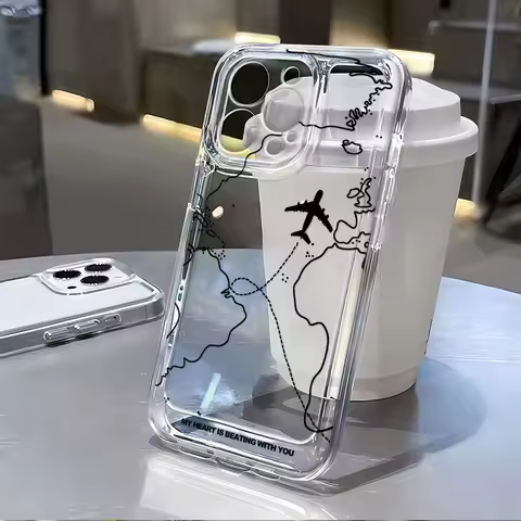 Air Route Design Phone Case For iPhone 16 15 14 13 12 11 Pro Max 7 8 15 Plus X XR XS Max Soft silico