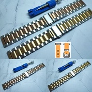 18/20/22mm 金鋼色 三格 摺扣型 (間金色 間玫瑰金) 不鏽鋼錶帶 鋼錶帶 送工具 適用 : Rolex Panerai Omega IWC Tudor Seiko 錶帶