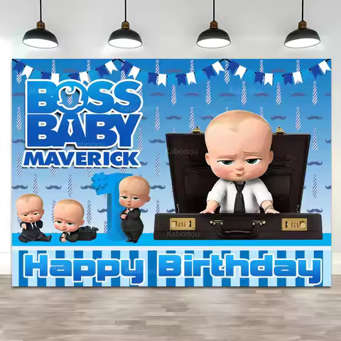 The Boss Baby Party Backdrop Little Boy Kid 1st Birthday Background Photography Balloon Photo Decora