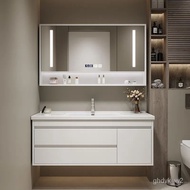 ‍🚢Simple Ceramic Whole Washbin Bear Mirror round Mirror Smart Bathroom Bathroom Cabinet Washbasin Combination Solid Wood