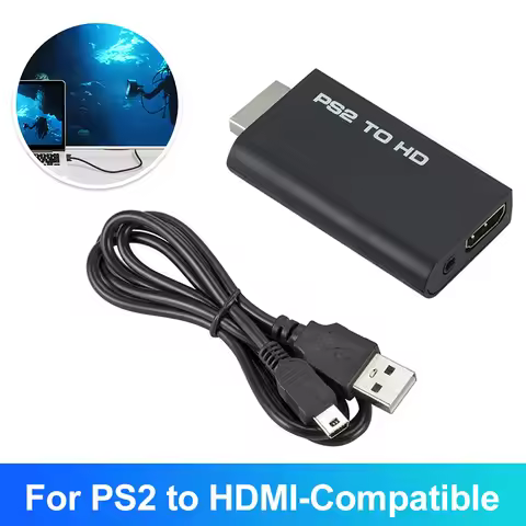 PS2 to HD-Compatible Audio Video Converter Game Console Adapter 480I/576I/480P 3.5mm Audio Output fo
