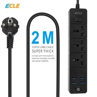 Terbaru Ecle Power Strip Stop Kontak 3 Power Socket 4 Usb Port Packing