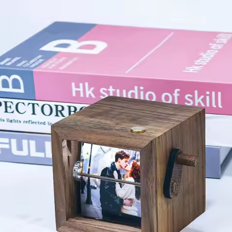 NewDIY Hand-Crank Photo Flipbook Display Box Page Turning Album Can Store 8/16 Photos For Wedding An