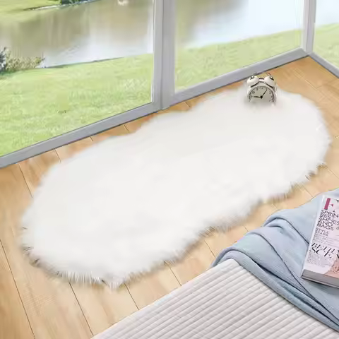 White Faux Sheepskin Fuzzy carpet Fur Rugs for Bedroom bedside Washable Fluffy Area Living Room rug 