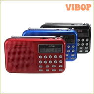 การ์ดลำโพงเสียงสเตอริโอรองรับ USB T508หน้าจอ LED แบบพกพาวิทยุ FM ขนาดเล็ก VIBOP เครื่องเล่นเพลงกับ MP3 USB สายไฟ QVOBI