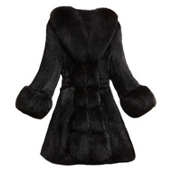 Mid-aged Women Coat Fuzzy Faux Fur Slim Fit V Neck Celebrity Prom Banquet Overcoat Elastic Waist Mid