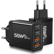 55W European Travel Plug Adapter 2 Pack, European USB C Charger 4-Port Fast Charger Type C Wall Char