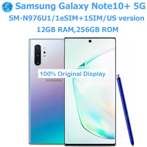 Used Samsung Galaxy Note10+Note10 Plus 5G Smart Android Phone 6.8-inch Four Camera 4300mAh 45W 12GB 