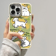 Casing for iPhone 12 13Promax 15Promax 7plus 8 7 8plus 6plus 14 15 X XR XS MAX 12Promax 11Promax 11 13 Cute Grass Puppy Metal Photo Frame Drop Protection Soft Case