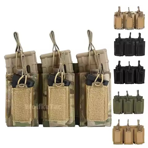 Elastic Bungee Cord Adjustable Triple Gun Magazine Pouch Molle System Accessories M4 M14 M16 AK AR G
