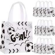 Plceucsrs 12 Pcs Soccer Party Favor Bags Soccer Treat Goodie Gift Bag with Handles, Reusable Favor B