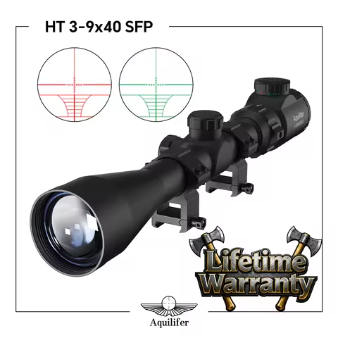 Aquilifer 3-9x40 Rifle Scope Optical 22LR Rimfire AR15 Hunting Optics Red Green Illuminated Waterpro