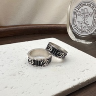 NUV2 Gu ** i Sterling Silver 925 Vertical Stripes Double G Ring Retro Men Women Couple Style Fashion