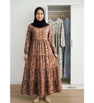 gamis lebaran gamis rempel susun monalisa motif bunga kecil