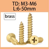 Brass cross flat head decorative screw, countersunk head self tapping screw, pure copper wood screw, all copper flat head self tapping screw M3M3.5M4M5M6